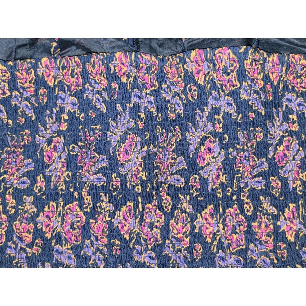 American Eagle Outfitters Smocked Crop Top Floral Print Blue Pink XL TG - Picture 4 of 8